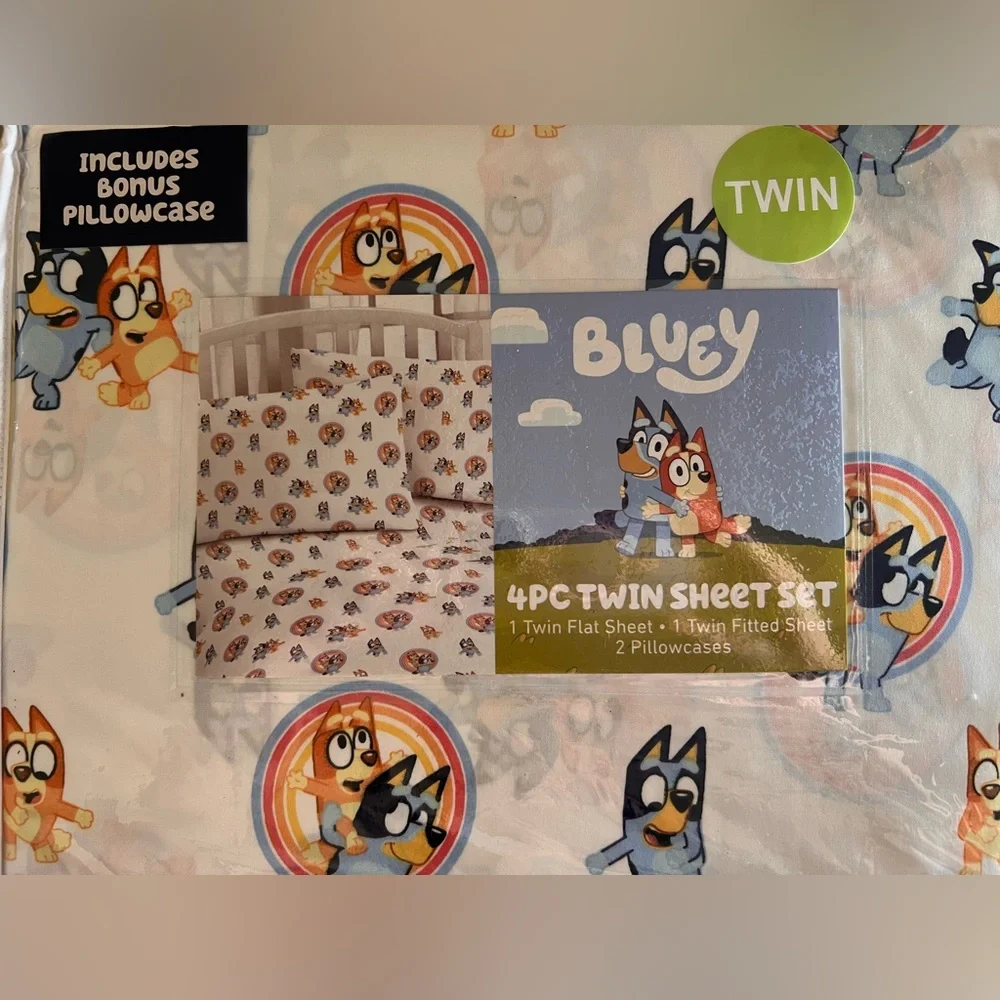 Bluey Twin Sheet Set 4-Piece | Kids Bedding w/ Bonus Pillowcase